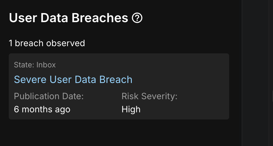 An Example of the User Data Breaches section of the User Asset Details page