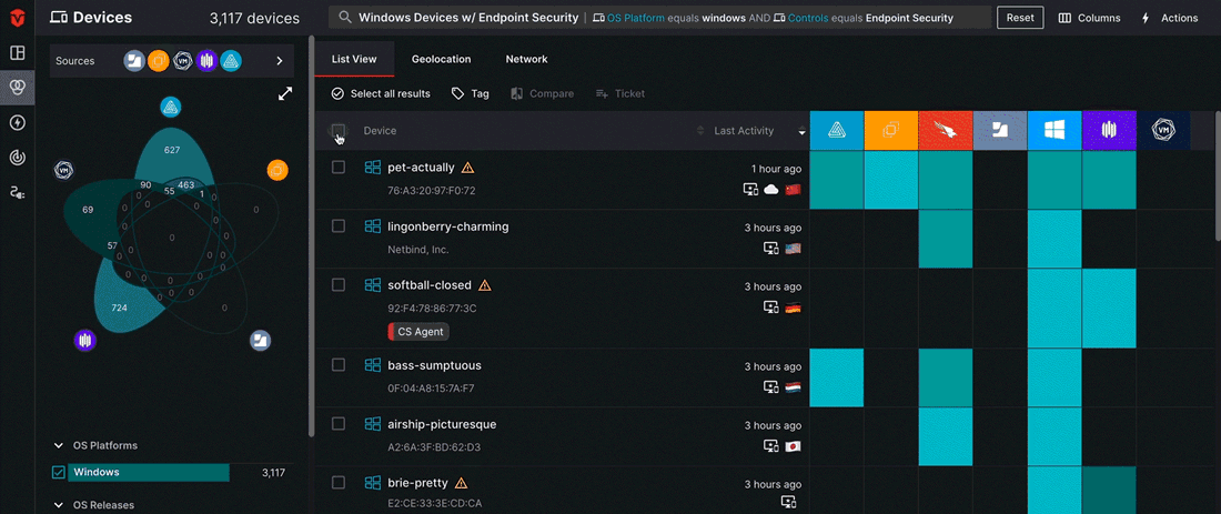 Selecting assets from the assets list