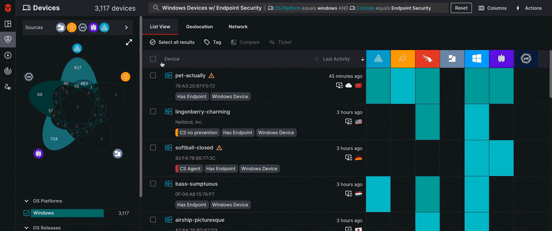 Selecting assets from the assets list