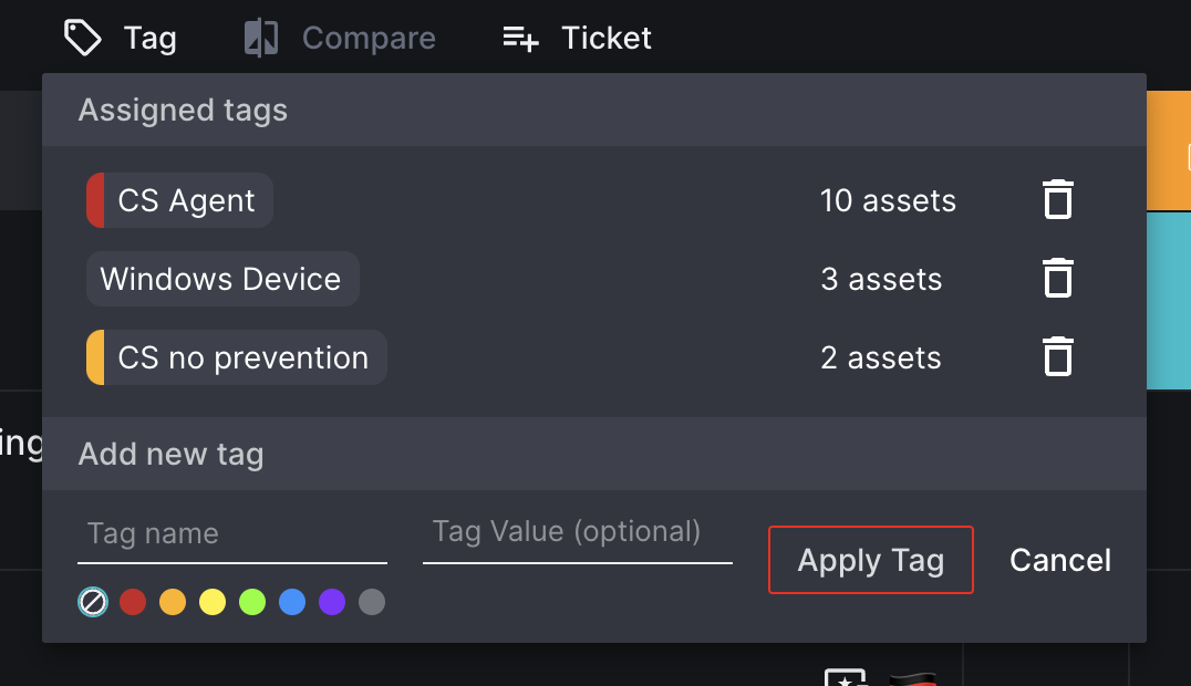 Assigned tags menu