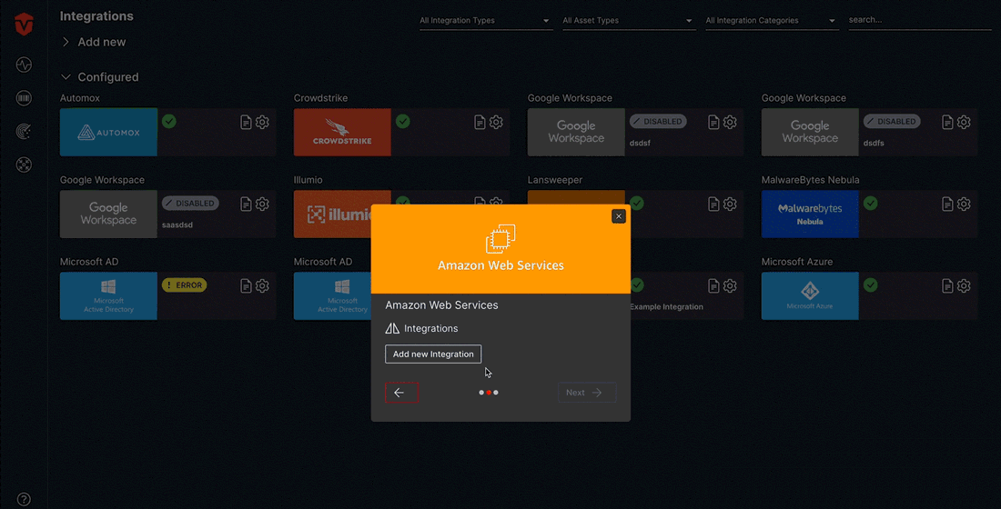 Selecting multiple Integration Types