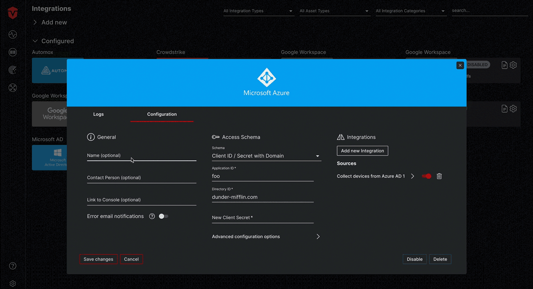 Modifying the configuration with all of the above examples