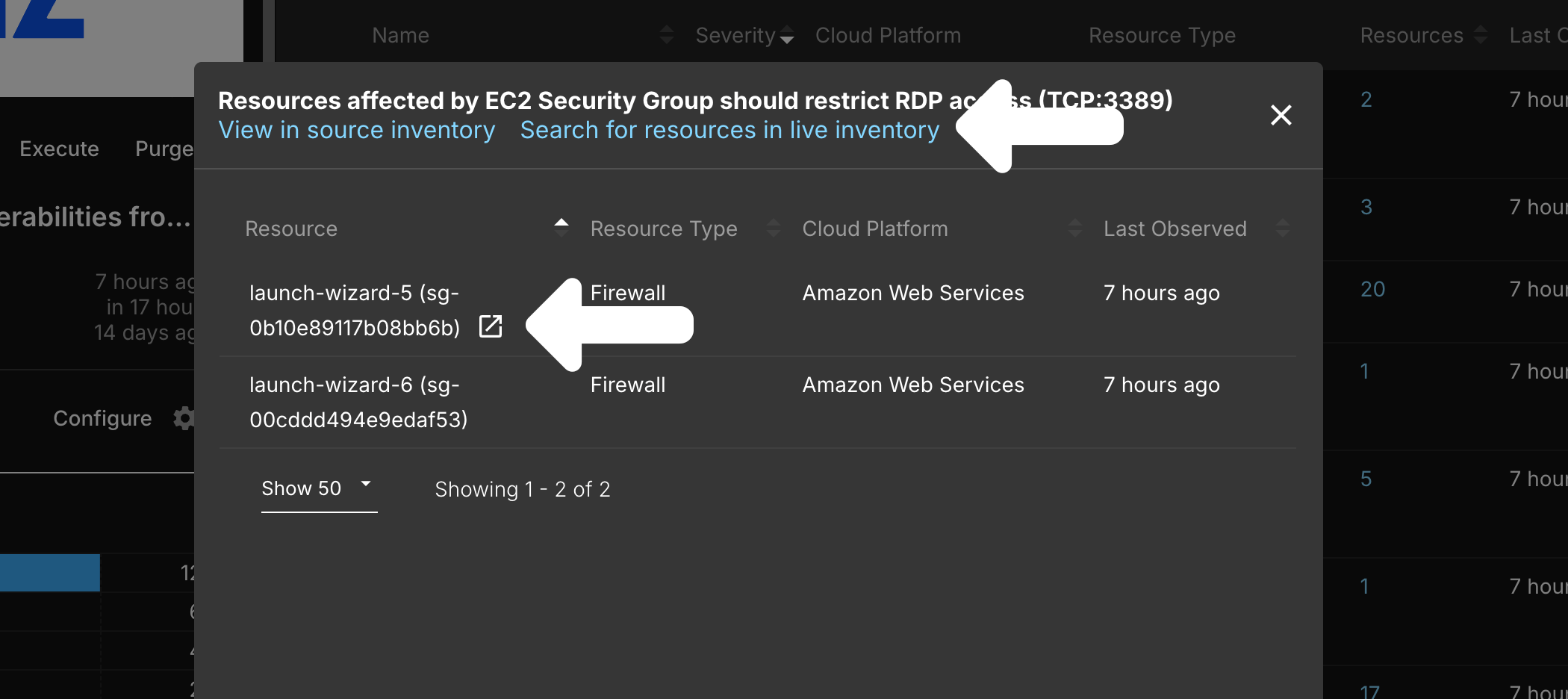 Highlighting redirect to Live Inventory link