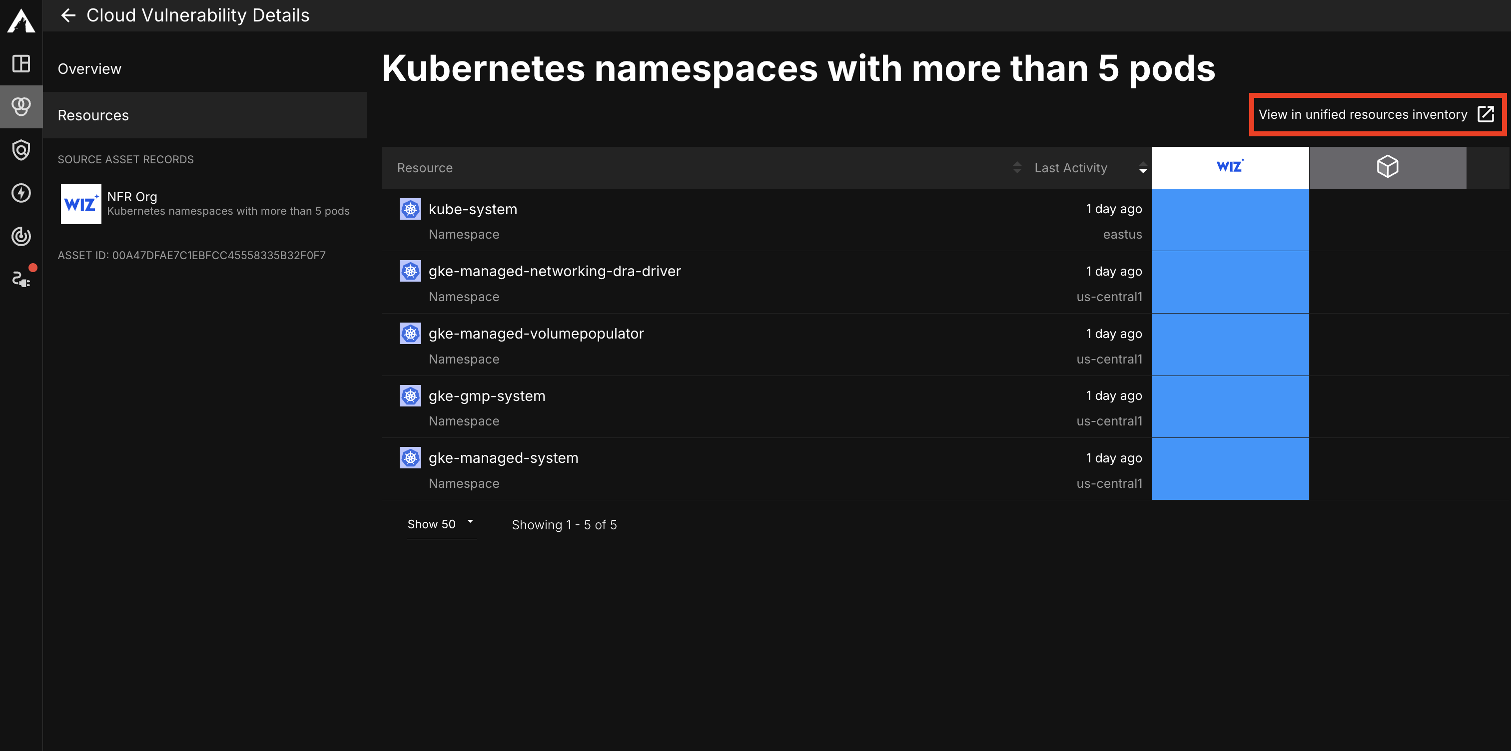 Resources tab