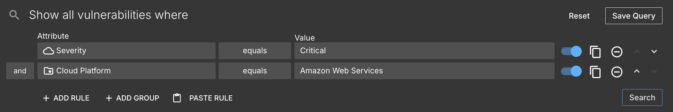 Example query in the query builder