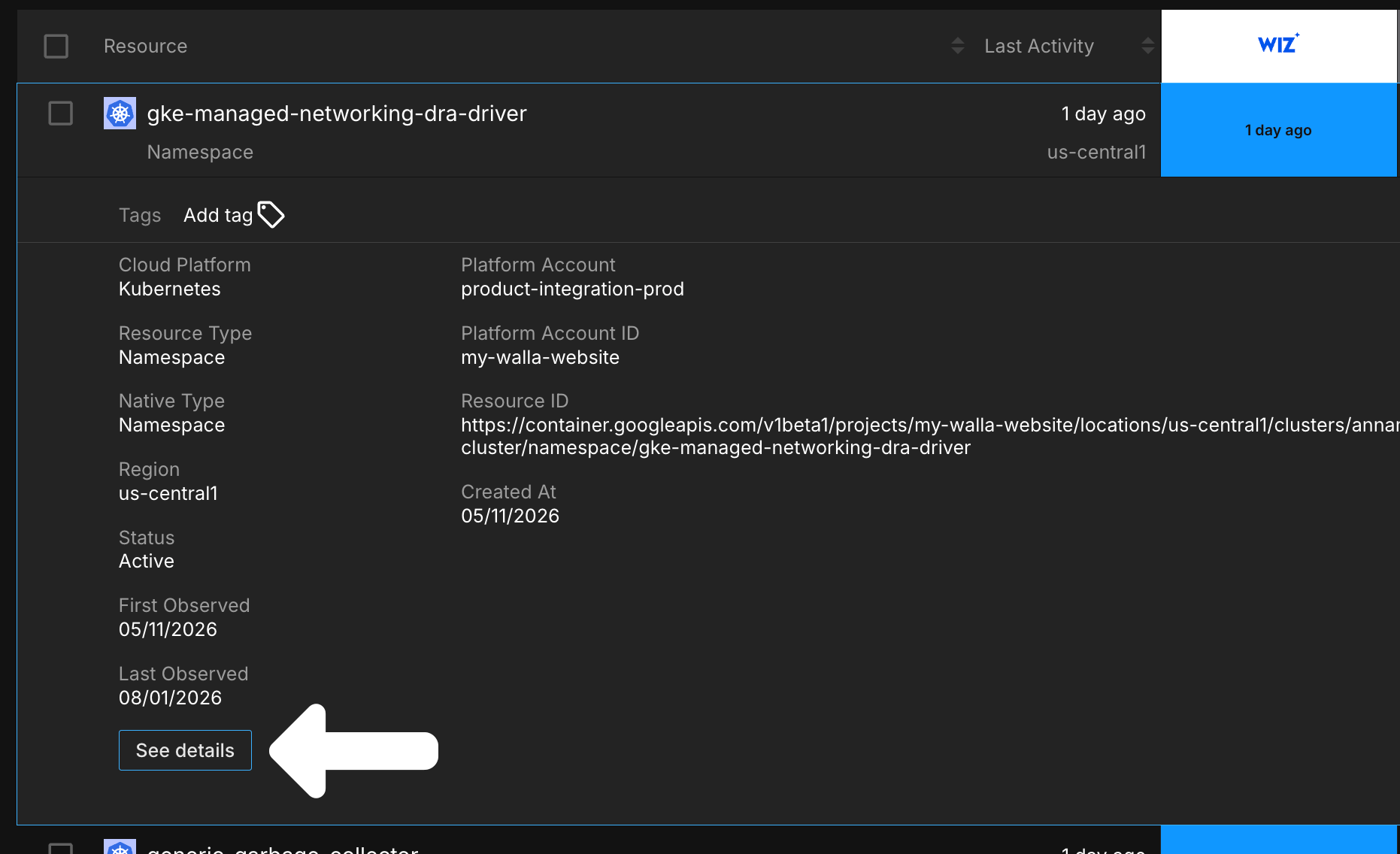 Navigating to Resource Details page