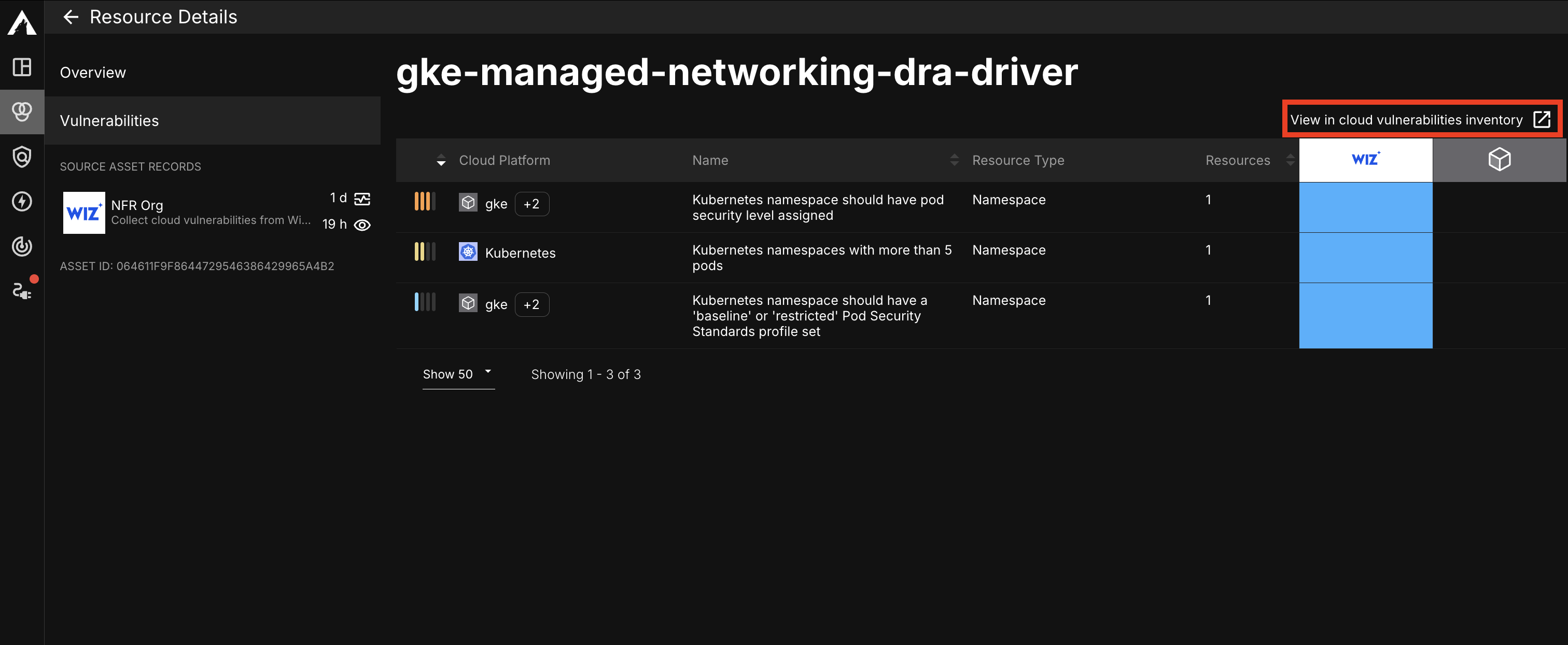 Vulnerabilities tab