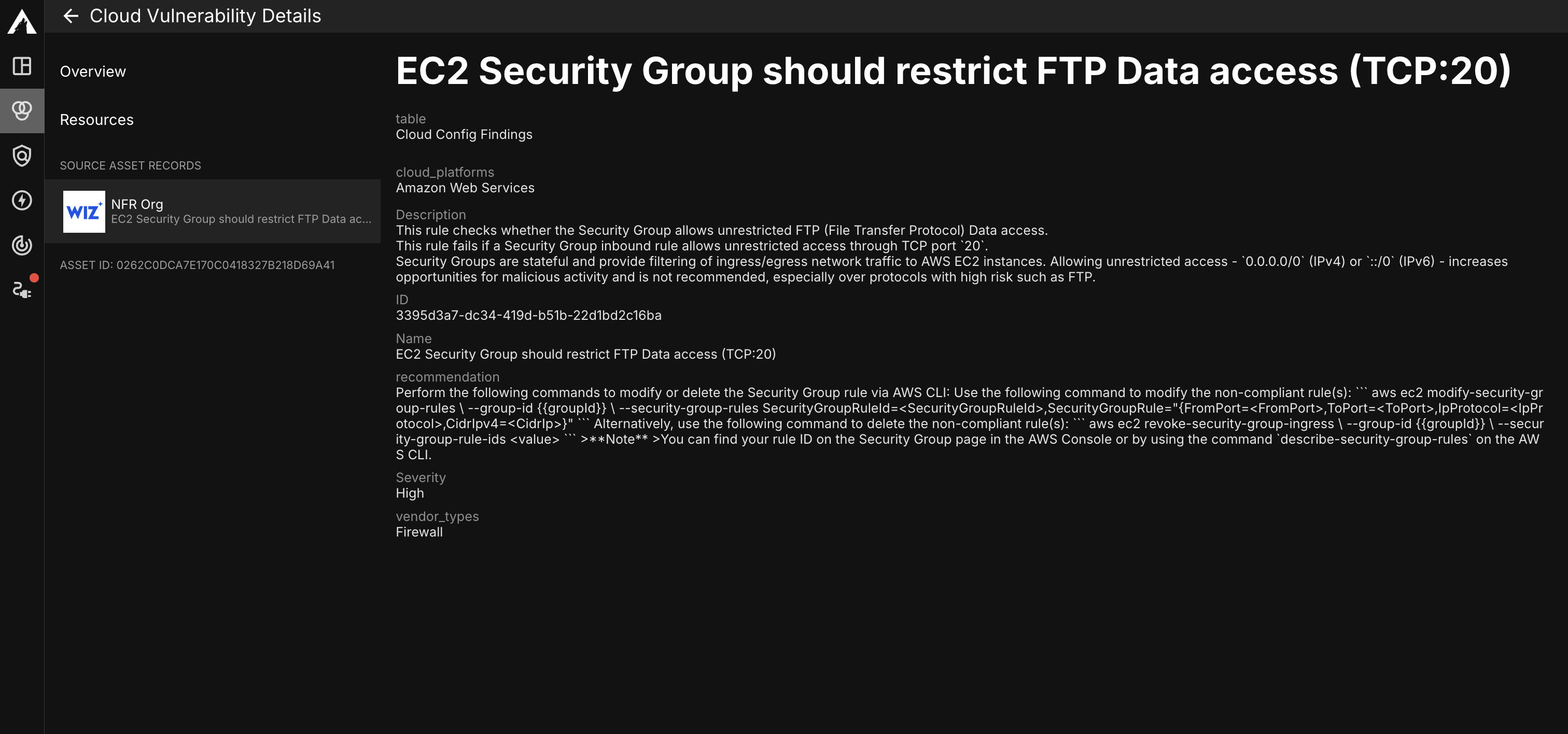 Source Asset Records tab for Cloud Vulnerabilities