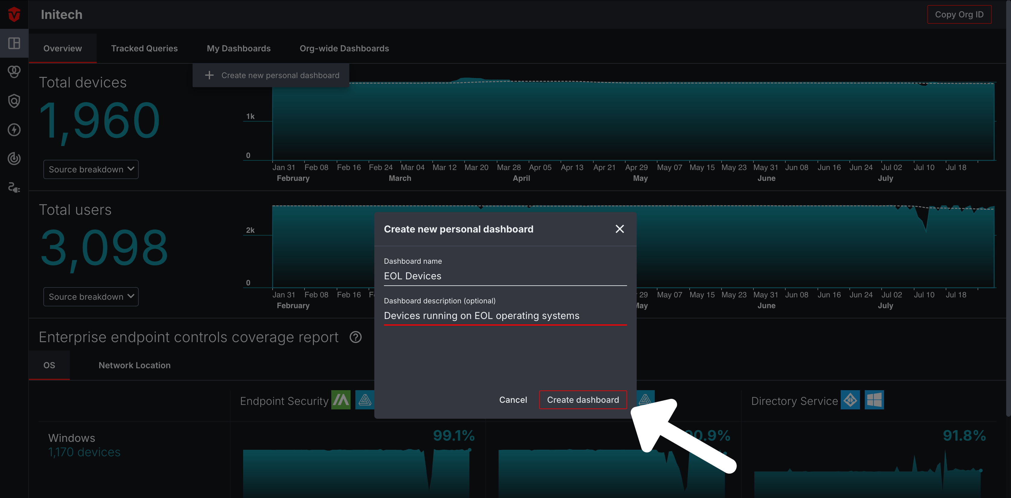 Filling in information to create a new Custom Dashboard