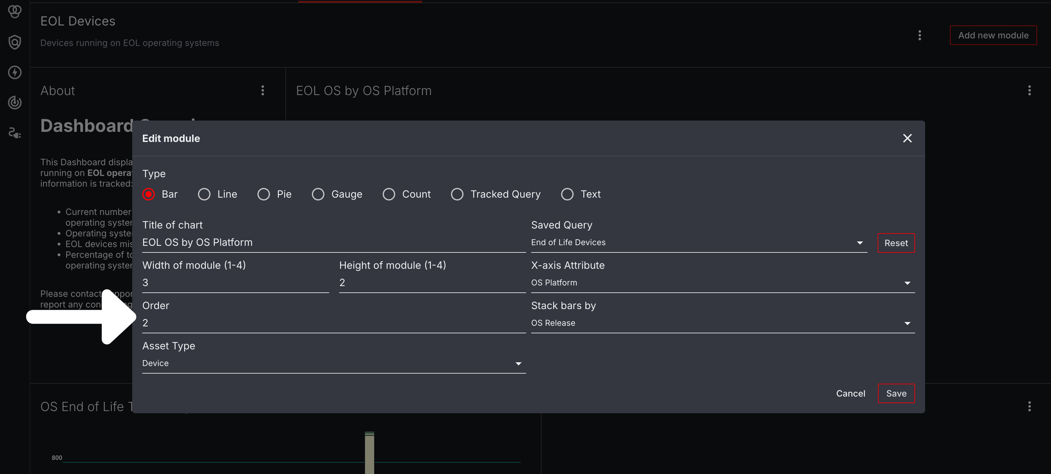 Image pointing out Order field in module edit window