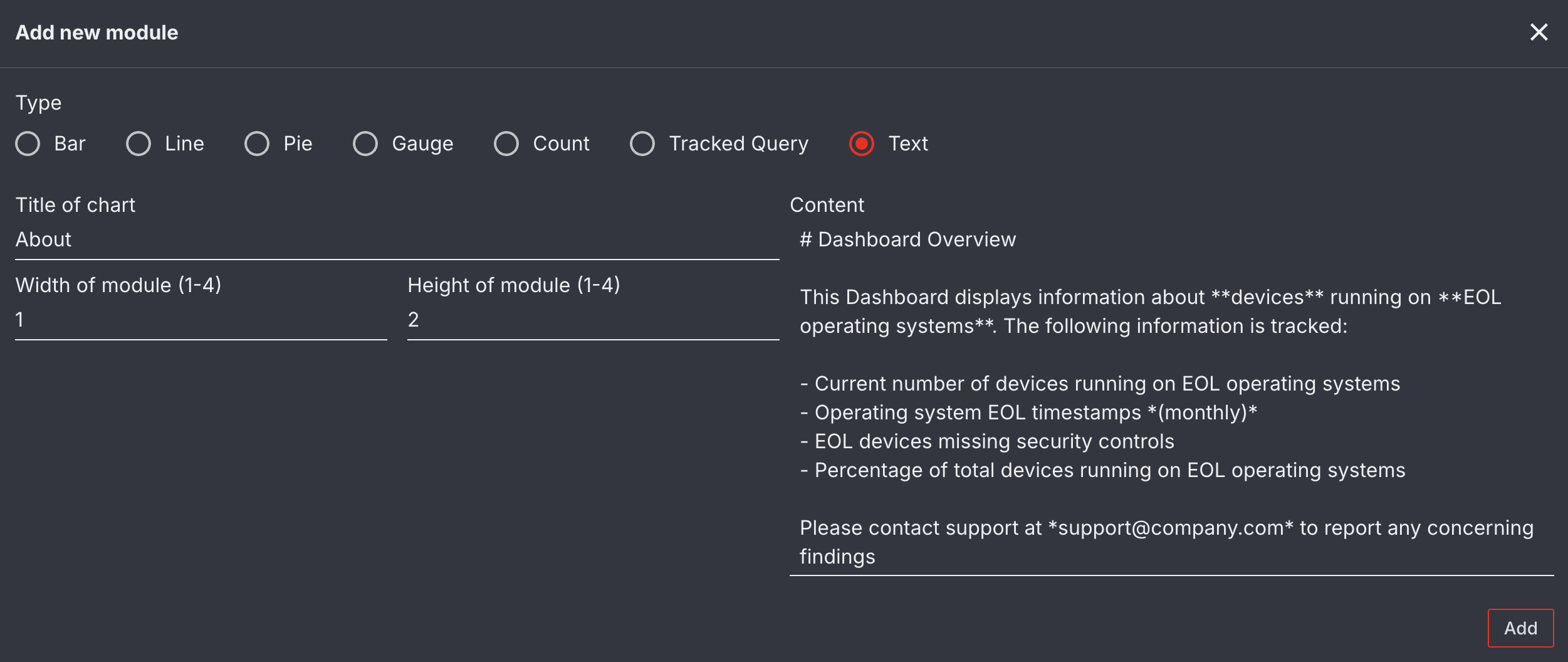 Text module configuration