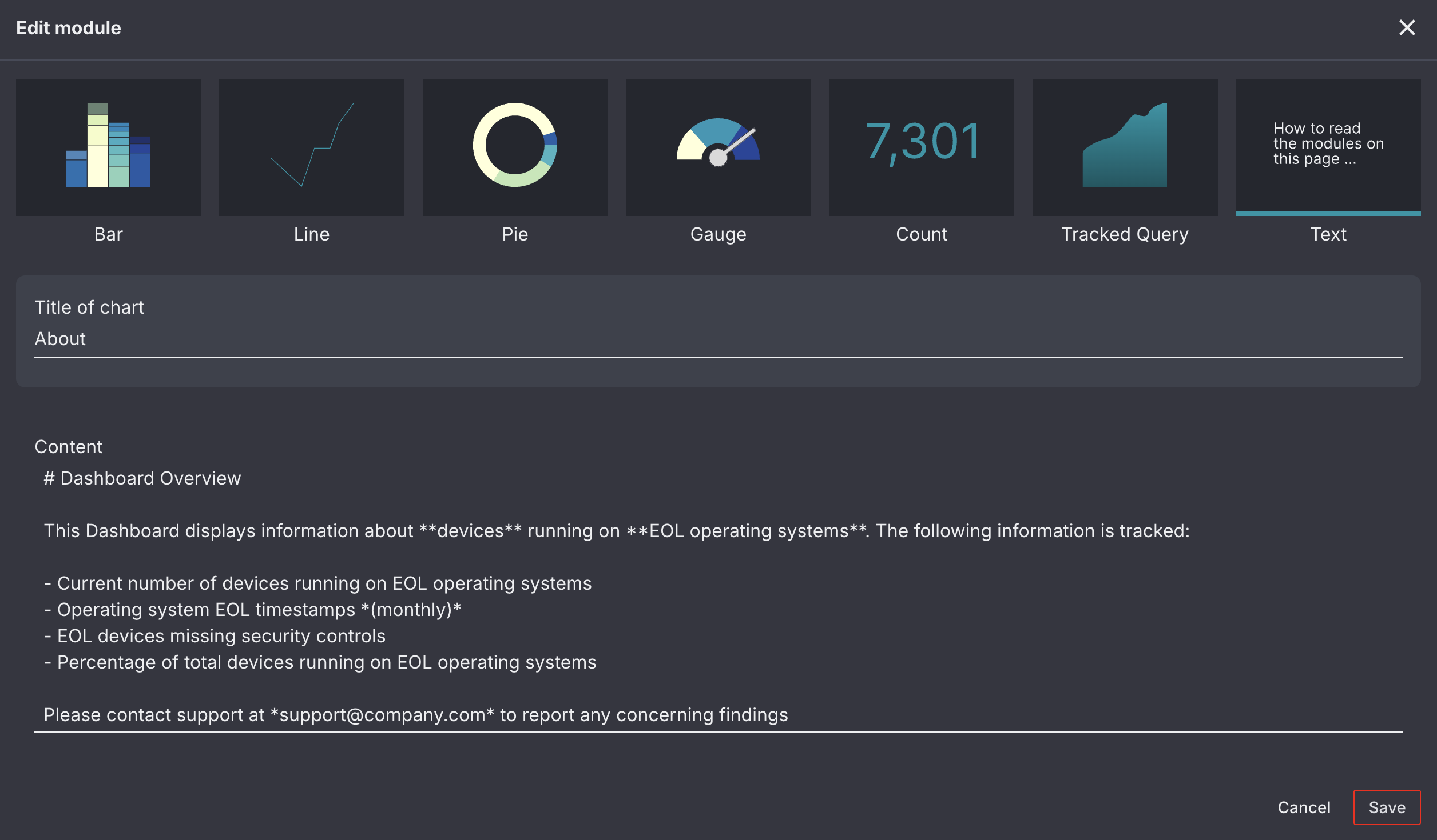 Text module configuration