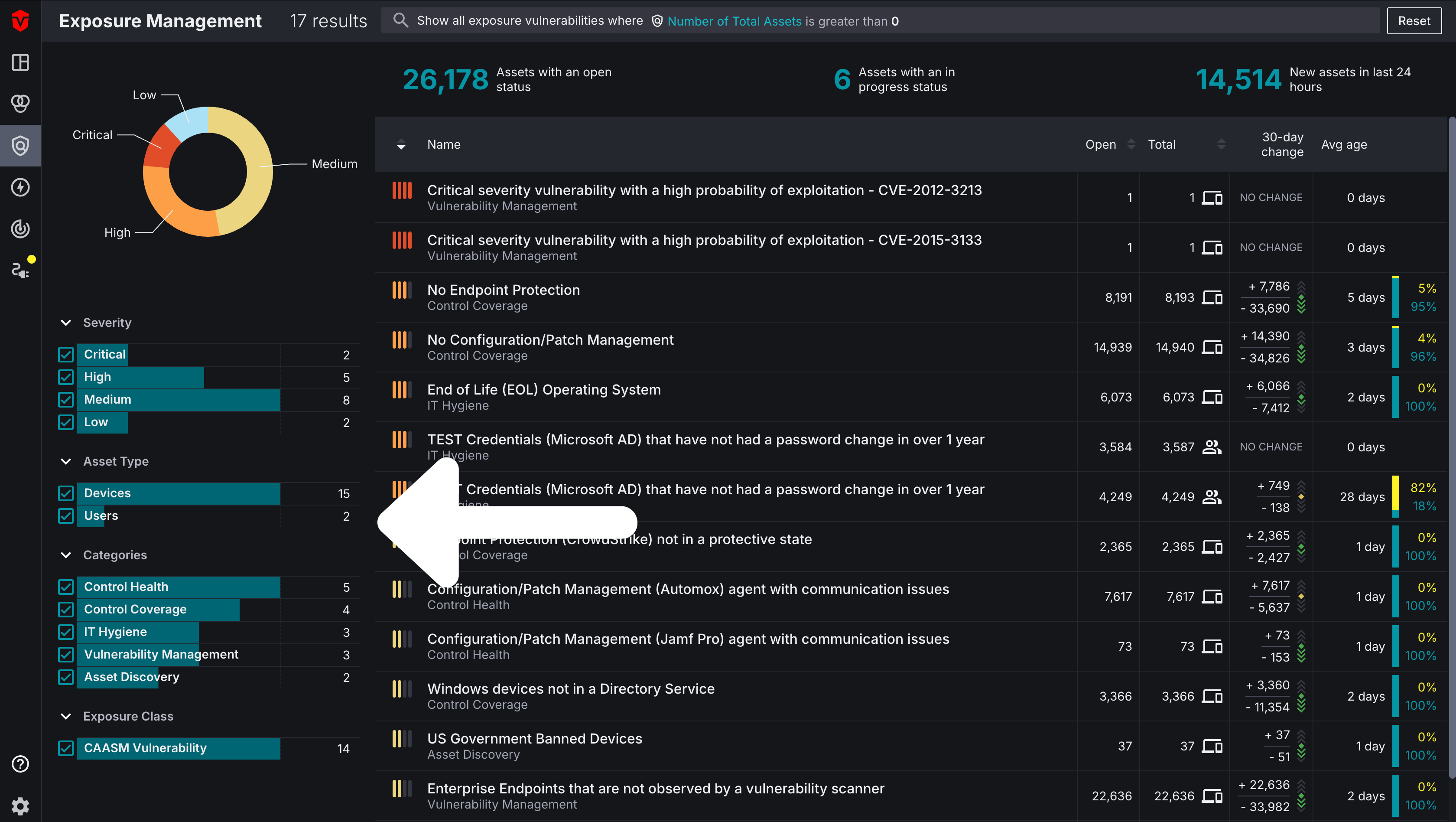 Arrow pointing to Filters on the Exposure Management page