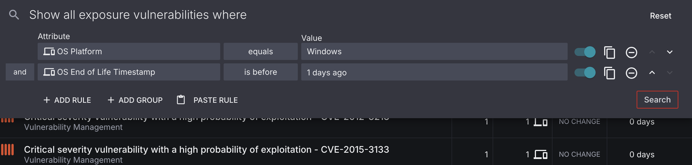 Image of the Query Builder on the Exposure Management page