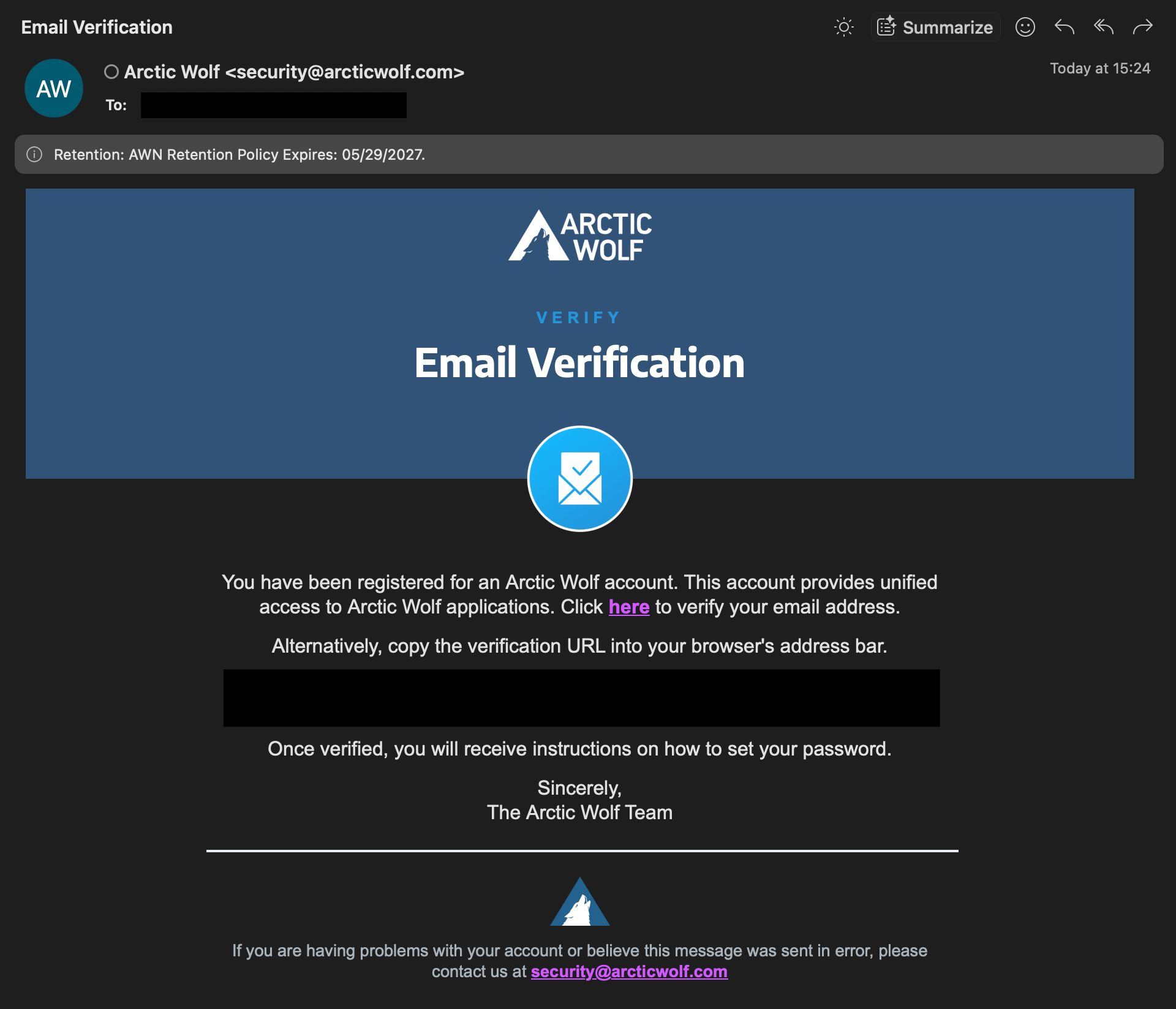 Aurora Email Verification email