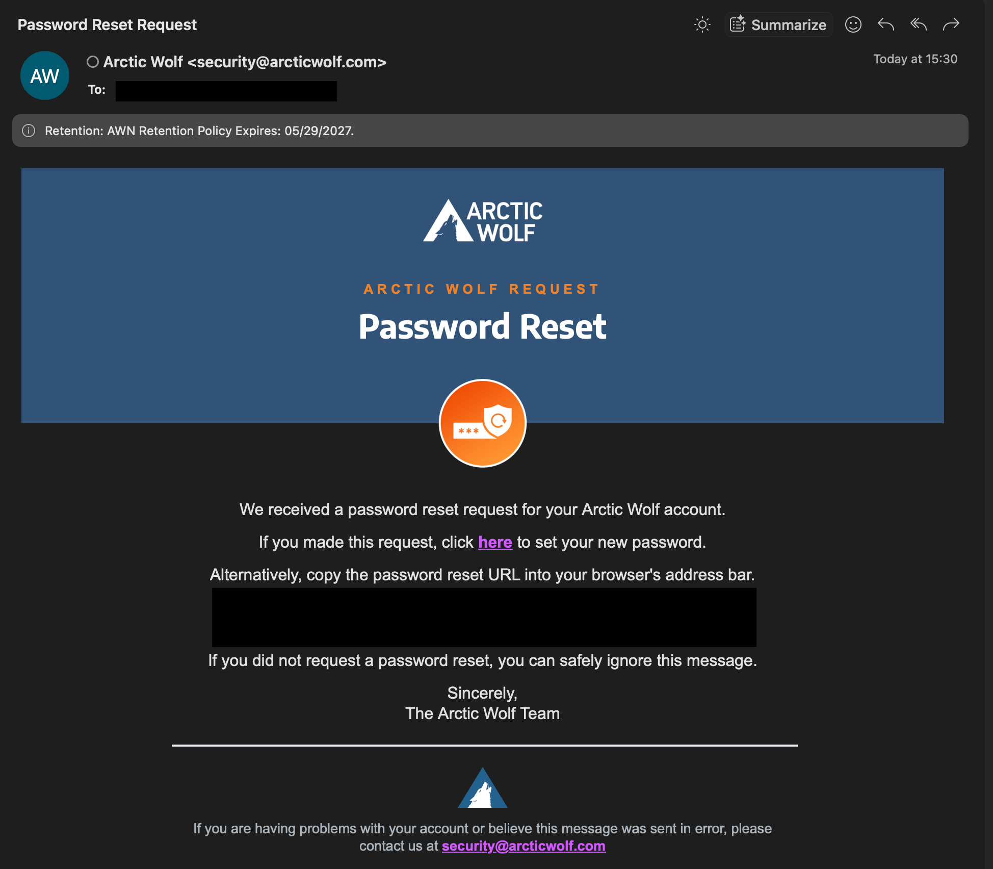 Password Reset Request email