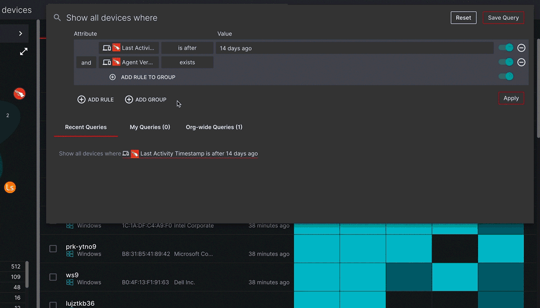 Building a query using the "or" Group option