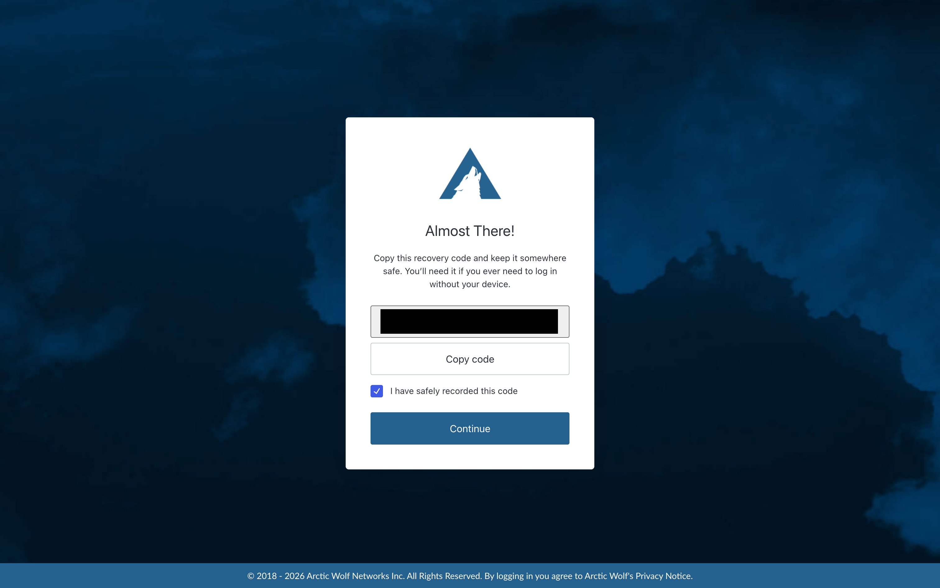 Copy new Recovery Code