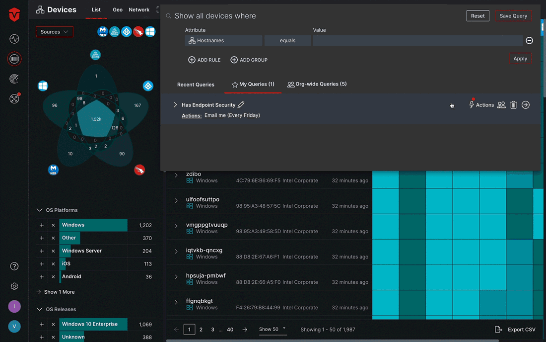 Selecting the "Actions" link followed by the "Add to query reports" checkbox