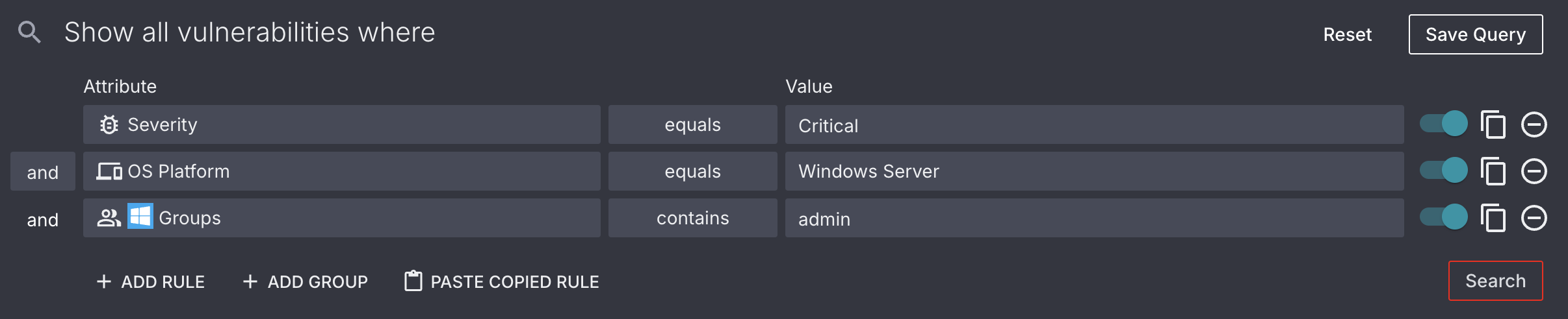 Example query in the query builder