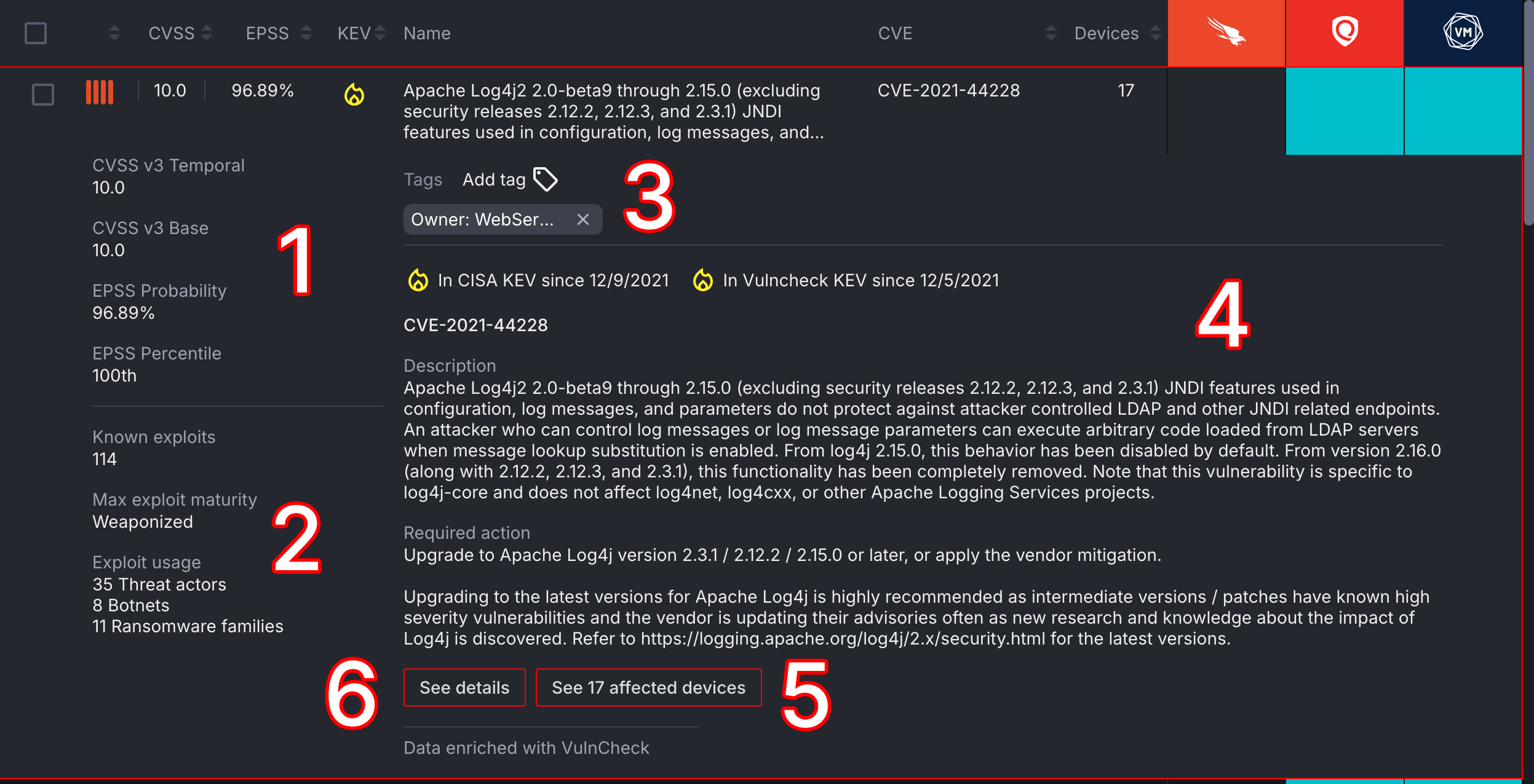 Example expanded Inventory row