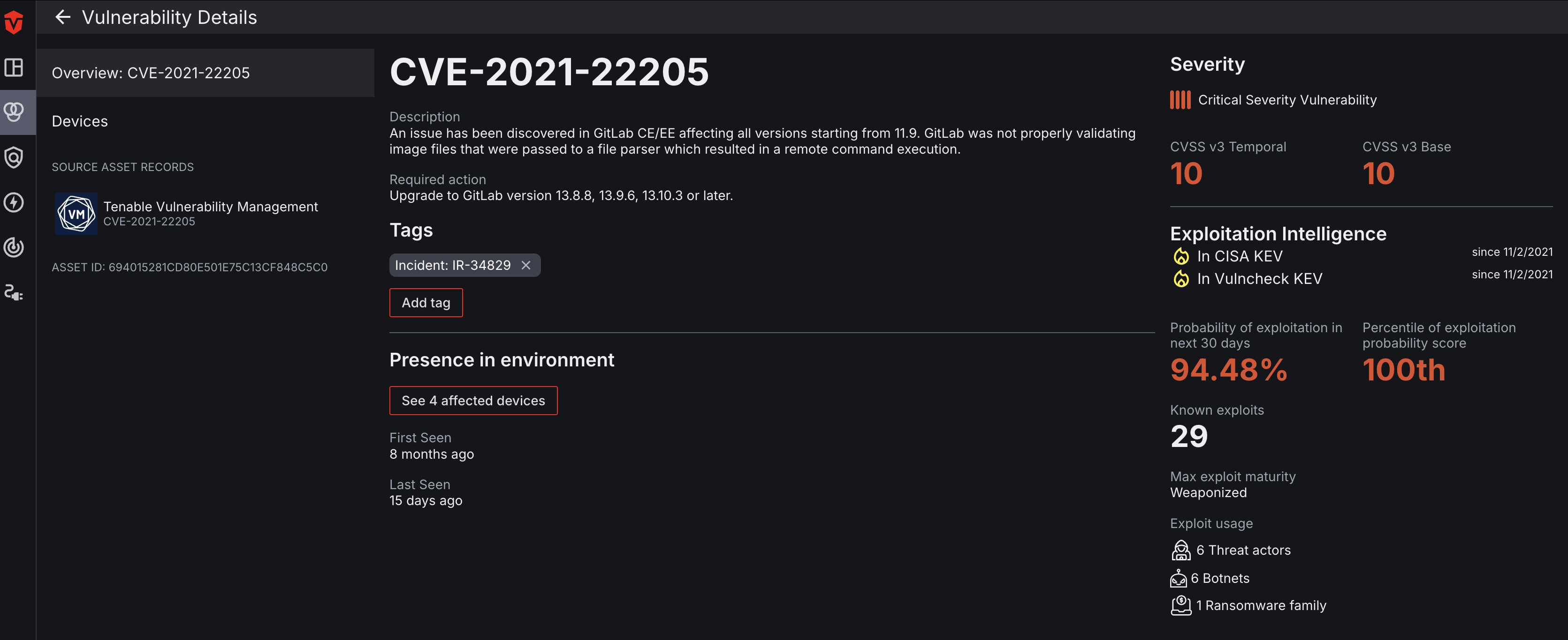 Vulnerability Details page